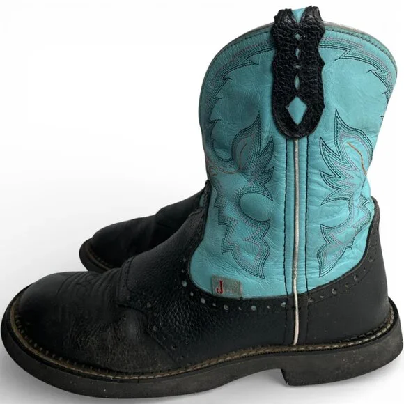 Justin Gypsy Leather Turquoise Blue Western Cowgirl Shorty Roper Boots 8.5 B - Picture 7 of 12